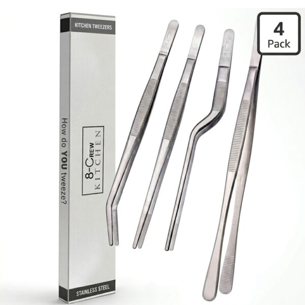8-Crew Kitchen Professional Culinary Tweezers Set (4-Pack) | Precision Plating Tools