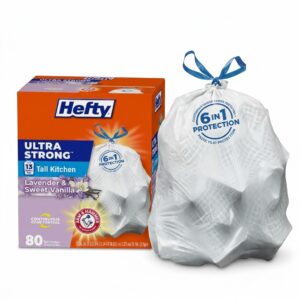Hefty Ultra Strong Tall Kitchen Trash Bags – Lavender & Sweet Vanilla Scent, 80 Count
