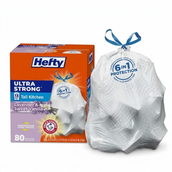 Hefty Ultra Strong Tall Kitchen Trash Bags – Lavender & Sweet Vanilla Scent, 80 Count