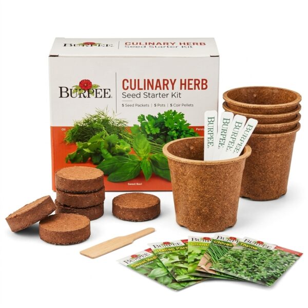 Burpee Culinary Herb Seed Starter Kit – Complete Indoor Herb Growing Kit with 5 Herb Varieties