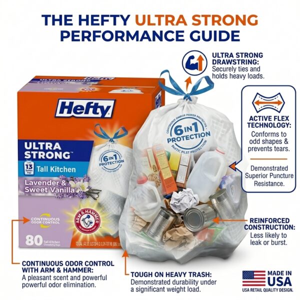 Hefty Ultra Strong Tall Kitchen Trash Bags – Lavender & Sweet Vanilla Scent, 80 Count