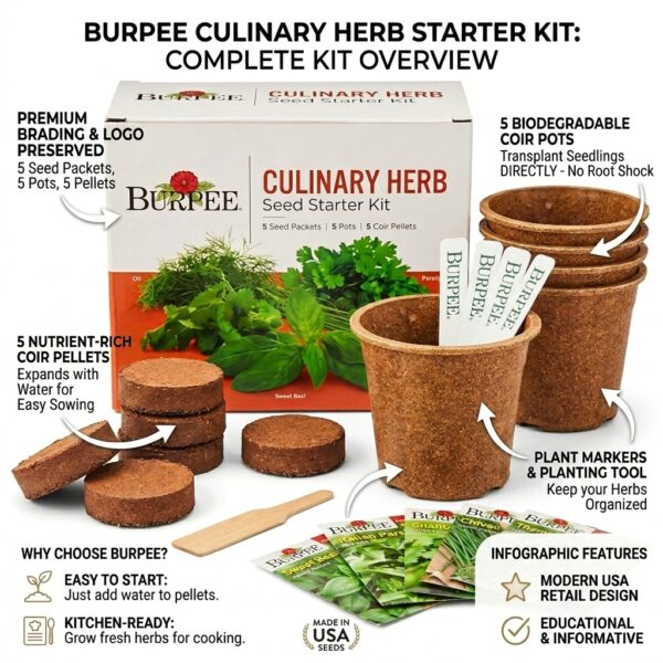 Burpee Culinary Herb Seed Starter Kit – Complete Indoor Herb Growing Kit with 5 Herb Varieties