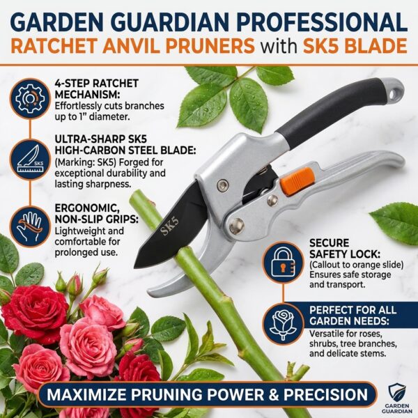Professional SK5 Garden Pruning Shears – Heavy Duty Bypass Pruner with Safety Lock