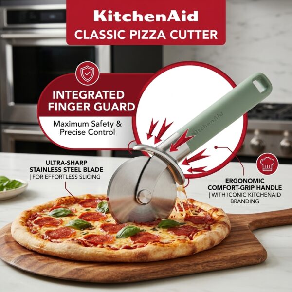 KitchenAid Classic Pizza Cutter Wheel – Stainless Steel Pizza Slicer with Finger Guard & Ergonomic Handle