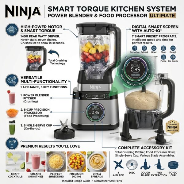 Ninja Detect™ Power Blender Pro & Food Processor System – 3-in-1 Smart Kitchen System