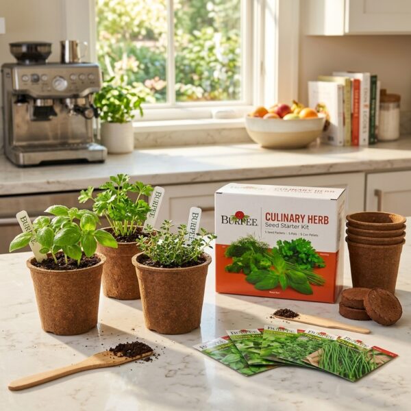 Burpee Culinary Herb Seed Starter Kit – Complete Indoor Herb Growing Kit with 5 Herb Varieties