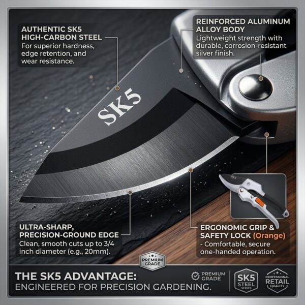 Professional SK5 Garden Pruning Shears – Heavy Duty Bypass Pruner with Safety Lock