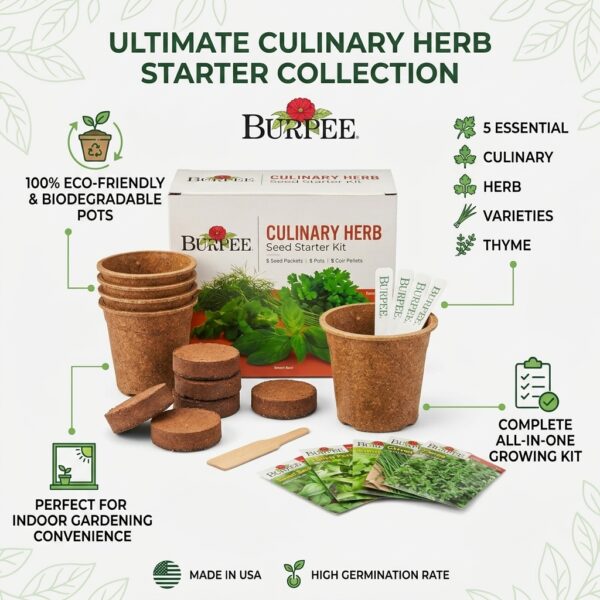 Burpee Culinary Herb Seed Starter Kit – Complete Indoor Herb Growing Kit with 5 Herb Varieties