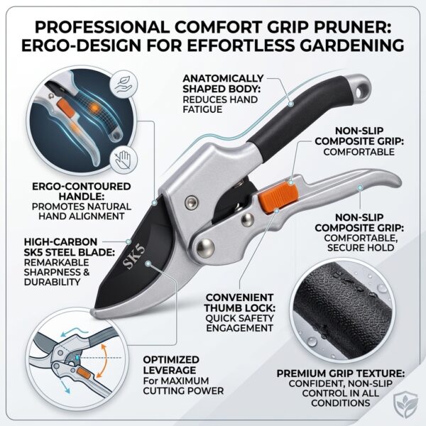 Professional SK5 Garden Pruning Shears – Heavy Duty Bypass Pruner with Safety Lock