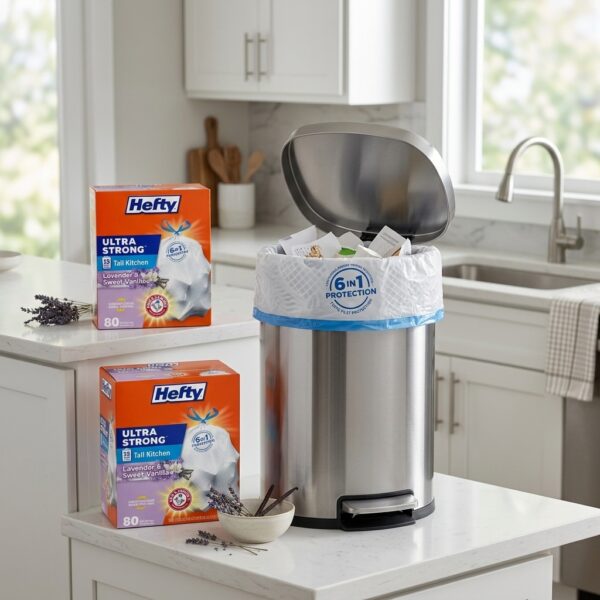 Hefty Ultra Strong Tall Kitchen Trash Bags – Lavender & Sweet Vanilla Scent, 80 Count