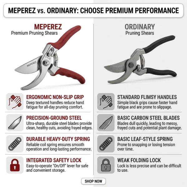 MEPEREZ Premium Bypass Pruning Shears – Heavy-Duty Garden Clippers with Safety Lock