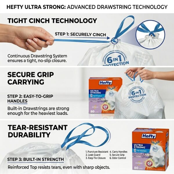 Hefty Ultra Strong Tall Kitchen Trash Bags – Lavender & Sweet Vanilla Scent, 80 Count