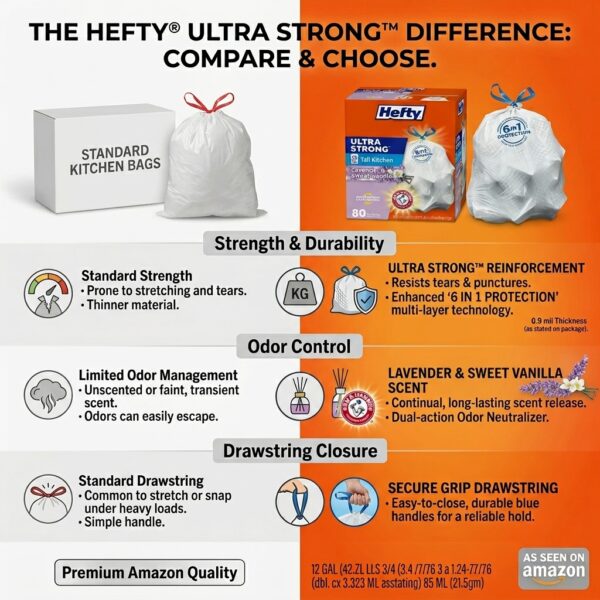 Hefty Ultra Strong Tall Kitchen Trash Bags – Lavender & Sweet Vanilla Scent, 80 Count