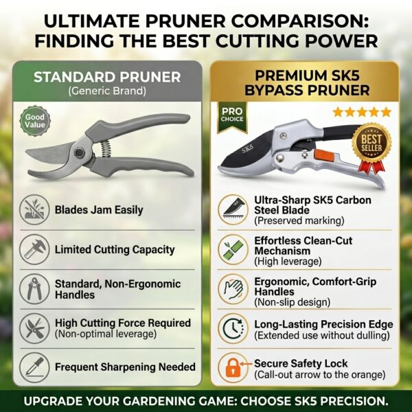 Professional SK5 Garden Pruning Shears – Heavy Duty Bypass Pruner with Safety Lock