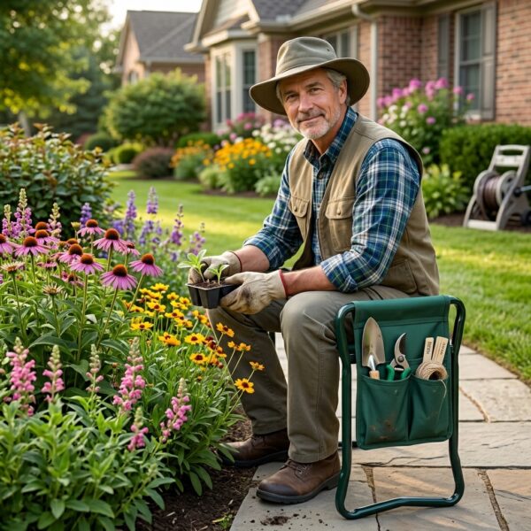 3 Premium Foldable Garden Kneeler & Seat with Tool Pouch – Heavy Duty Steel Frame Gardening Bench