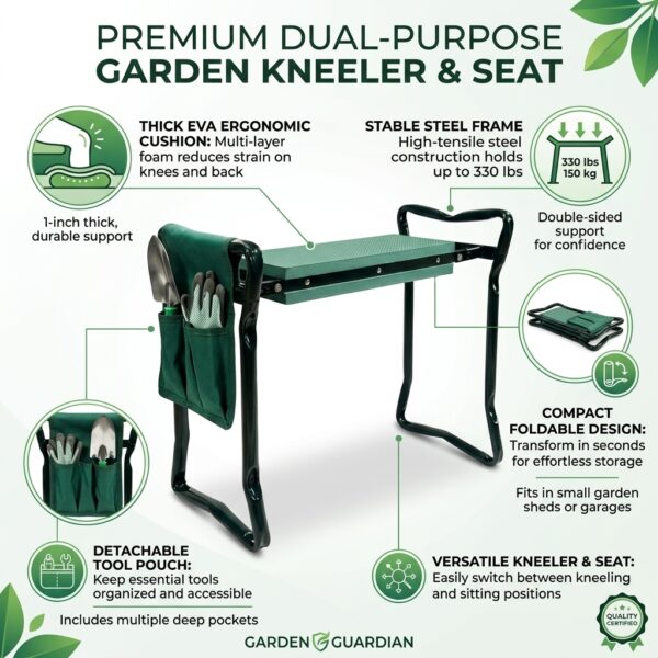 4 Premium Foldable Garden Kneeler & Seat with Tool Pouch – Heavy Duty Steel Frame Gardening Bench